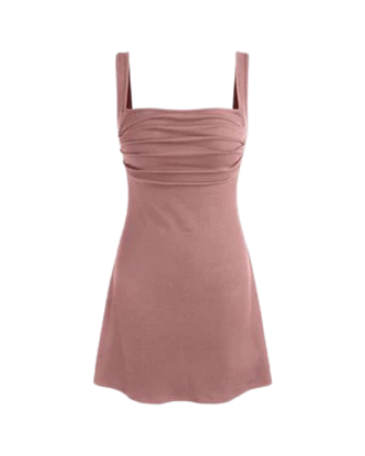 Picture of Ruched Square Neck Mini Dress In Dusty Pink