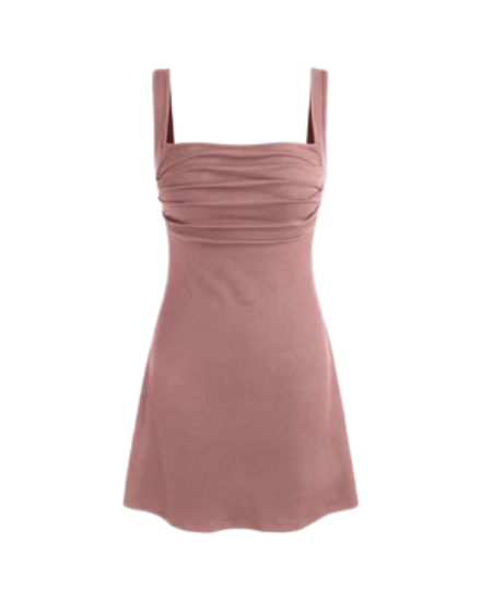 Picture of Ruched Square Neck Mini Dress In Dusty Pink
