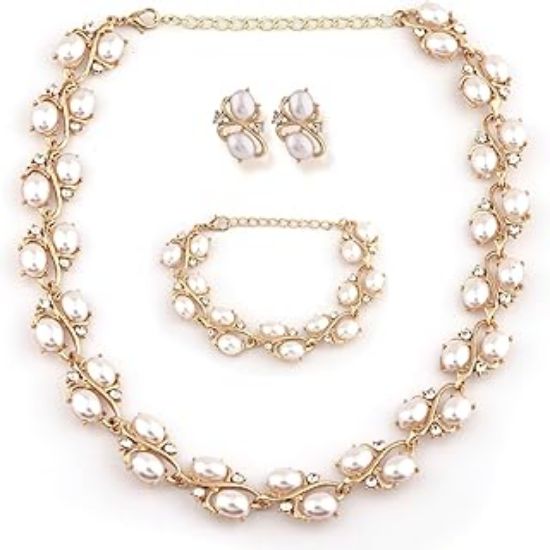 Picture of Shining Diva Fashion Latest Stylish Design Fancy Pearl Bracelet Earrings Necklace