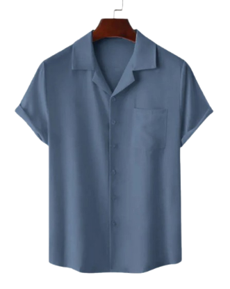 Picture of Solid Color Short Sleeve Streetwear Shirt In Blue