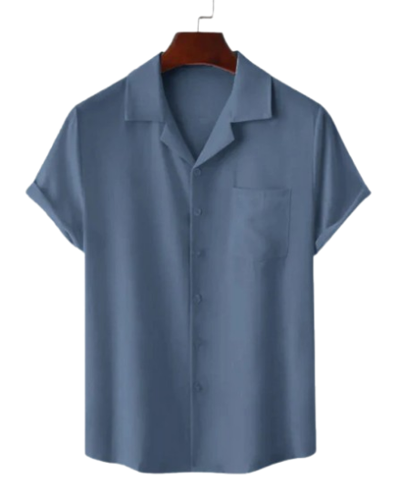 Picture of Solid Color Short Sleeve Streetwear Shirt In Blue