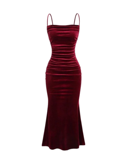 Picture of Solid Color Spaghetti Strap Ruched Mermaid Dress