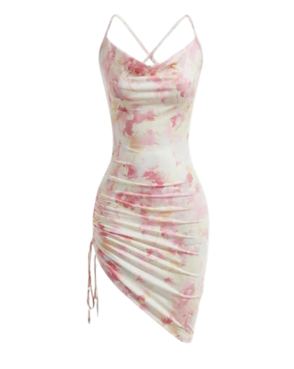 Picture of Floral Print Draped Neckline Mini Bodycon Dress