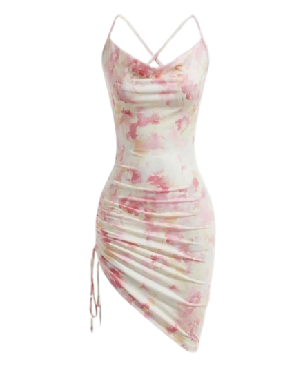 Picture of Floral Print Draped Neckline Mini Bodycon Dress