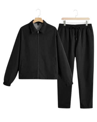Picture of Men's Stand Collar Long Sleeve Slim Fit Jacket And Pant In Black
