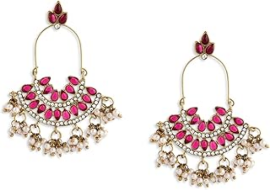 Picture of Zaveri Pearls Pink Kundan Austrian Diamonds & Beads Dangle Ethnic Earrings