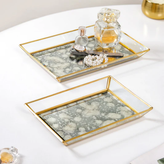 Picture of Abstract Design Printed Glass Vanity Tray Set Of 2