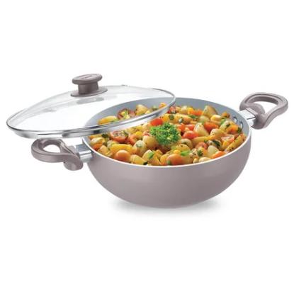 Picture of Prestige Ceraglide Duo Ceramic Coating Non Stick Aluminium Cookware Deep Kadai with Glass Lid