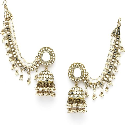 Picture of Gold Plated Polki & Pearl Bahubali Jhumki Jhumka Earrings