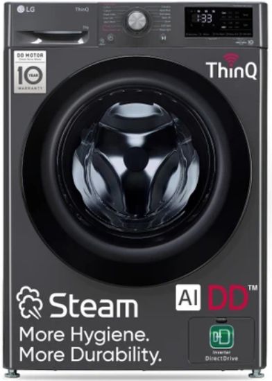 Picture of LG 9 kg 5 Star with AI Direct Drive, 6 Motion, Inverter Direct Drive, Steam and Wi-Fi Enabled Fully Automatic Front Load Washing Machine with In-built Heater Black
