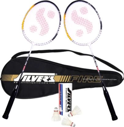 Picture of Silver's FIRE Badminton Combo- 2 Rackets with Feather Shuttle Pack of 3 Badminton Kit  (NA)