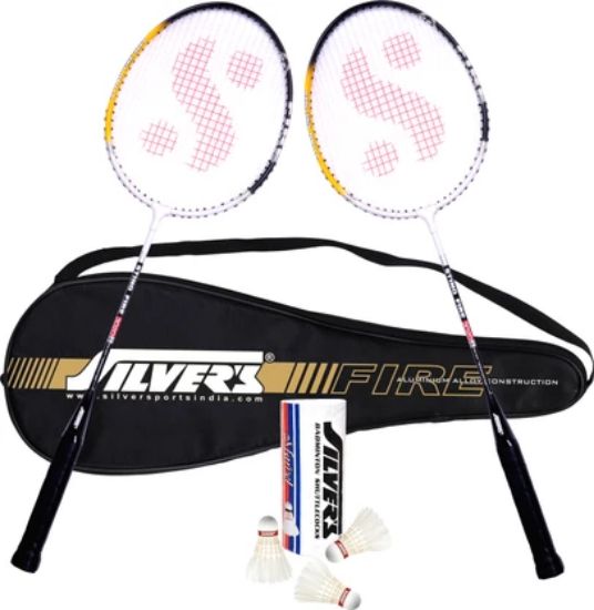 Picture of Silver's FIRE Badminton Combo- 2 Rackets with Feather Shuttle Pack of 3 Badminton Kit  (NA)