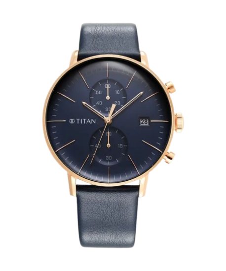 Picture of Titan Infinity Display Chronograph Blue Dial Blue LeatherStrap Analog Watch - For Men NT90146WL01