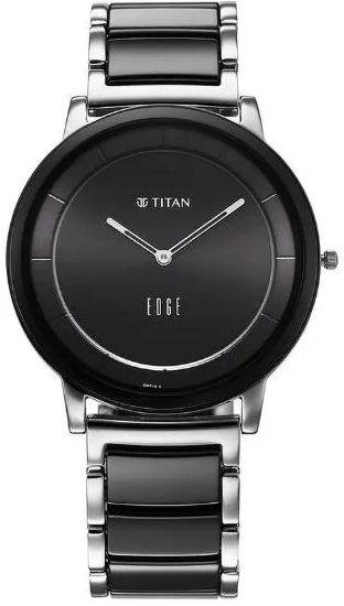 Picture of Titan Edge Black Dial Silver Steel & Black Ceramic Strap Analog Watch - For Men 3317QM01,NT1878KD01,1878KD01