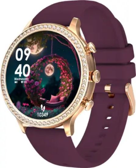 Picture of AMOLED Display Music & Fitness BT Calling Luxury Design girls Smartwatch  (Maroon Strap, Regular Size)