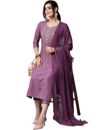Picture of Women Viscose Rayon Kurti Pant Dupatta Sets