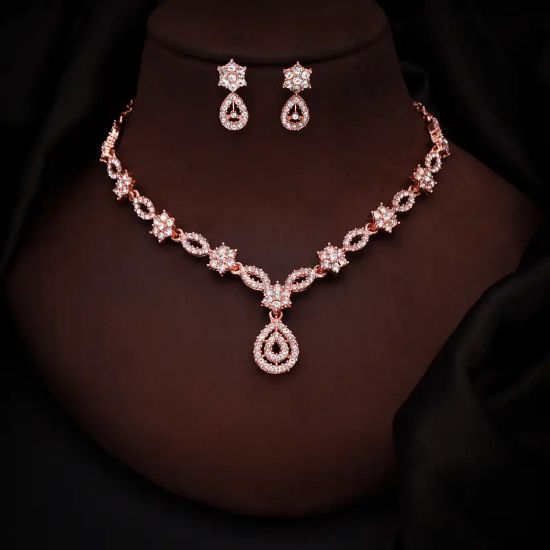 Picture of Brass Gold-plated Rose Gold, White Jewel Set  (Pack of 1)